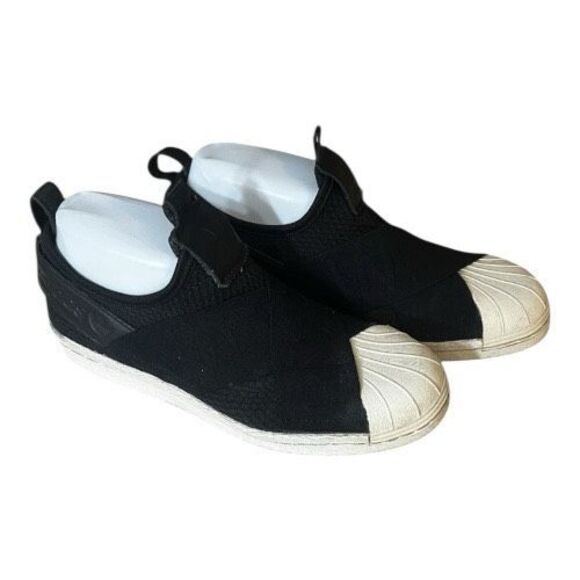 Adidas Superstars Women Slip On Shoes Size 5.5 Black White Flat Heel - Picture 1 of 11